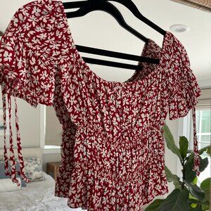 Reformation Floral Cropped Top with Cap Sleeves - XS